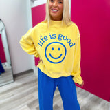 Reversible Graphic Mock-Neck Crop Sweatshirt Yellow