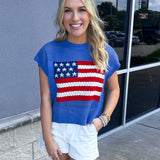 American Flag Open Stitch Sweater Top