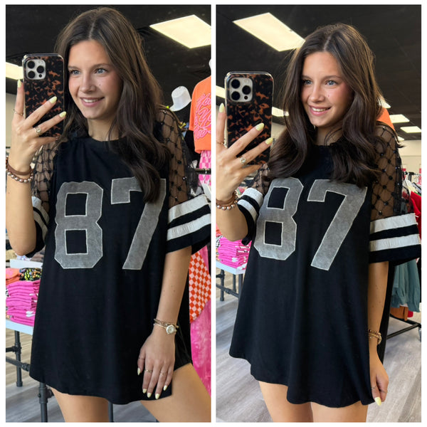 Black Lace Football Jersey Top