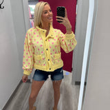 Polka Dot Vintage Ribbed Knit Trim Cardigan Jacket