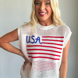 4th Of July Usa Flag Crochet Sleeveless Top