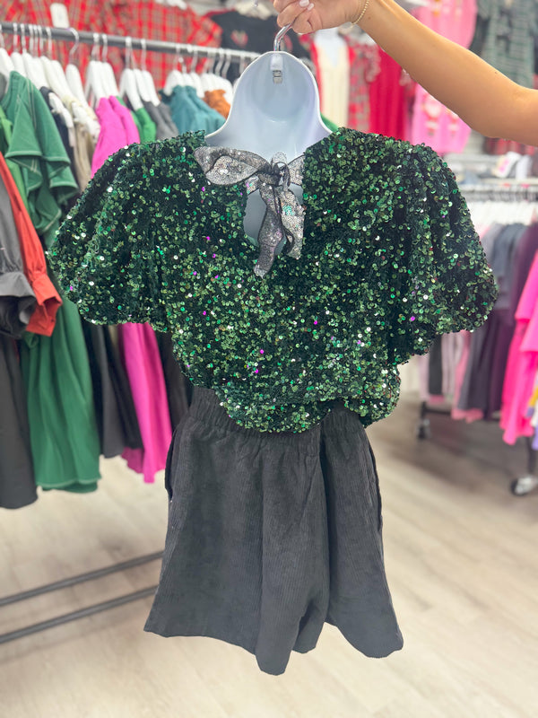 She Shimmers in the Light Sequin Top Green