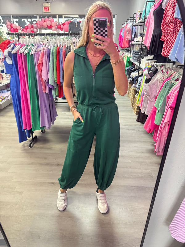 Hunter Green Zip Jumpsuit