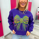 Bow Beads Mardi Gras Beads Sweatshirt | Purple