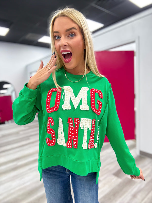 Santa! | Women's Distressed Embroidery Pullover