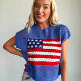 American Flag Open Stitch Sweater Top