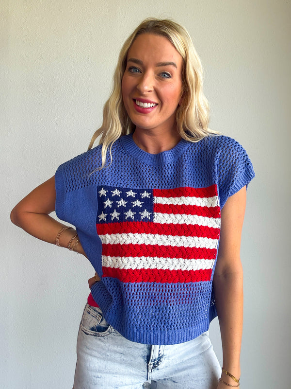 American Flag Open Stitch Sweater Top