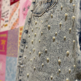 Pearl Embellished Light-wash Denim Jeans