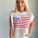 4th Of July Usa Flag Crochet Sleeveless Top