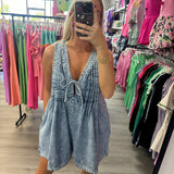 Hang Tight Honey Denim Romper - Dark Denim
