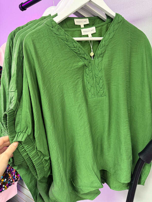 Braided Collar Detail Top Green