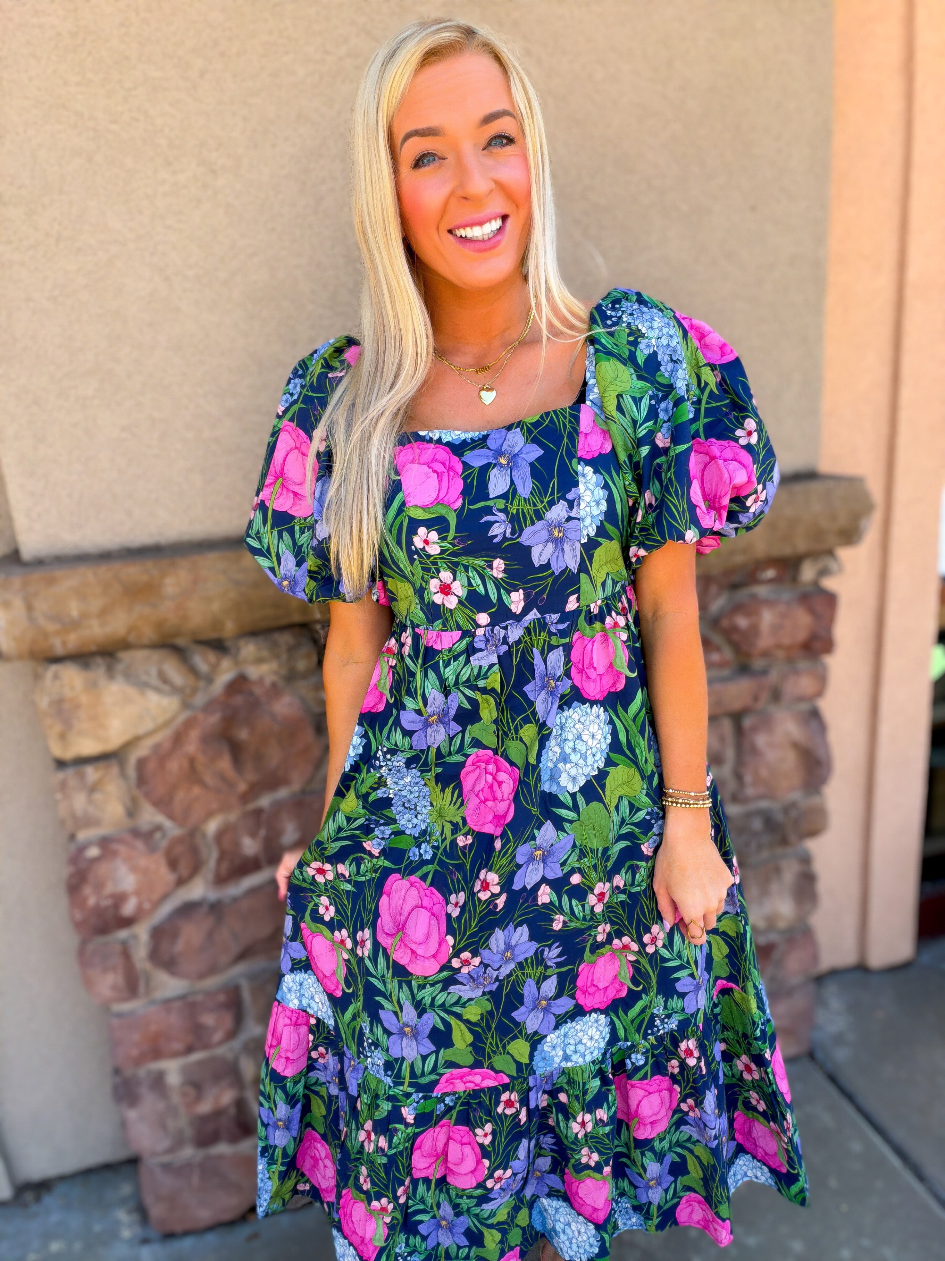 Beauty in a Bow Floral Dress Navy