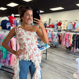 Floral Mesh One Shoulder Top