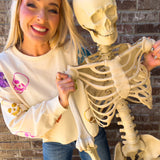 Heads Will Roll Skeleton Halloween Crop Sweatshirt | Cream