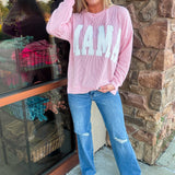 Ribbed Mama Corded Sweatshirt - Pink