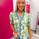 The Spring in Bloom Puff Sleeve Blouse | Blue