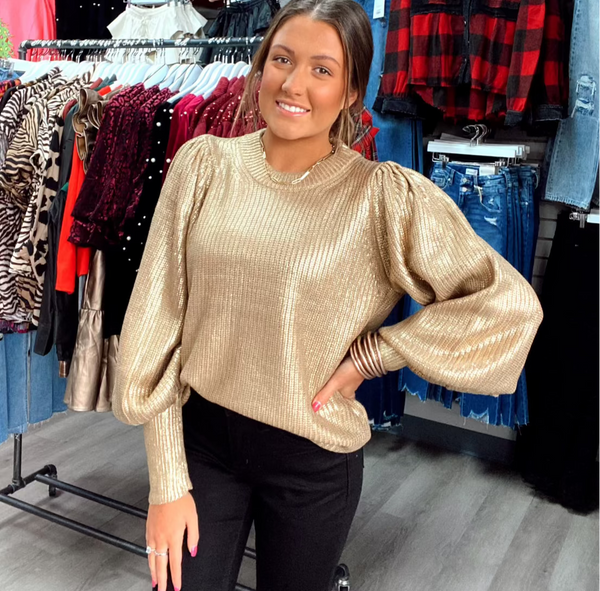 Ready to Shine Metallic Gold Sweater | Mardi Gras