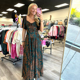 Autumn Affair Dress Velvet Maxi Dress | Teal Rust