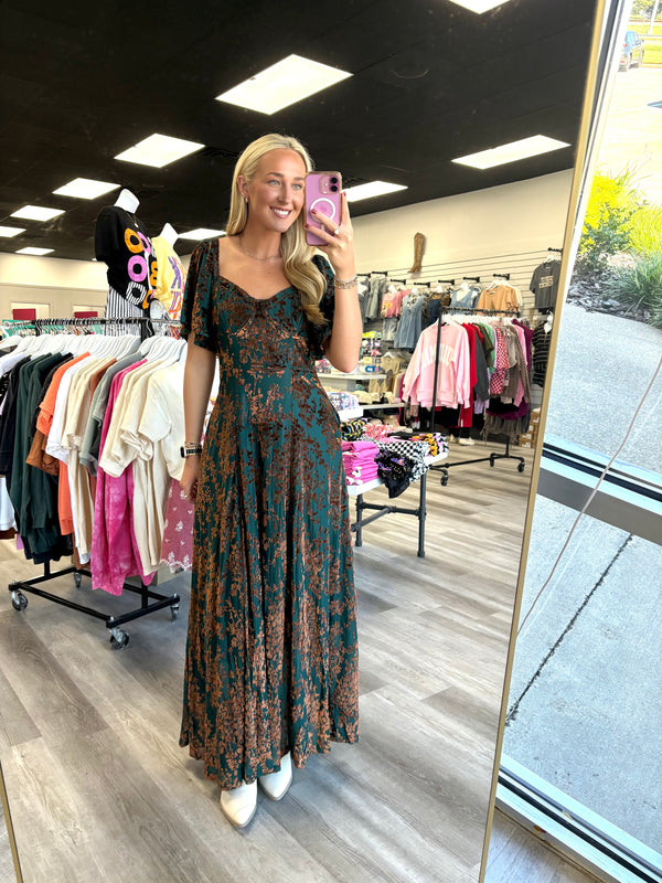 Autumn Affair Dress Velvet Maxi Dress | Teal Rust