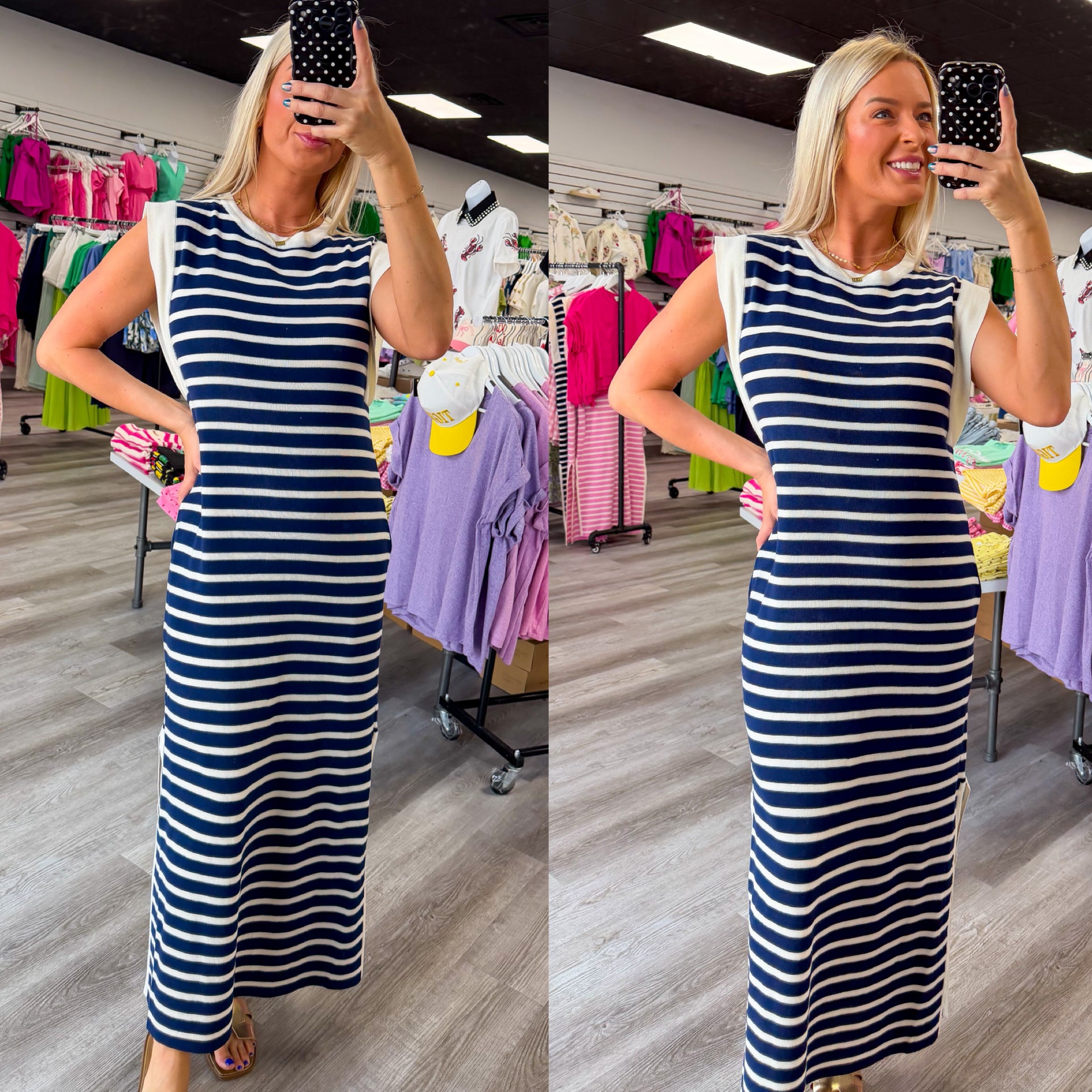 Navy Coast Stripe Midi Dress