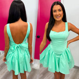 Mint For Me Poplin Back Ribbon Mini Dress
