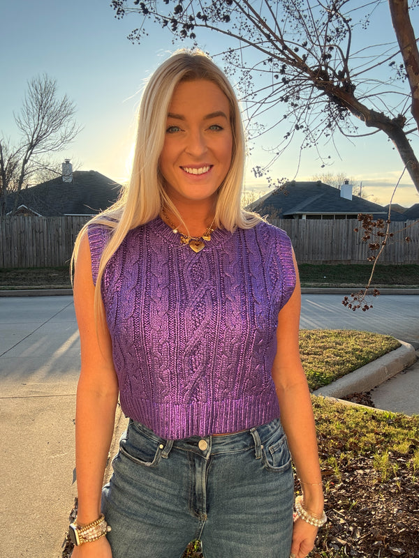 Metallic Purple Sleeveless Sweater