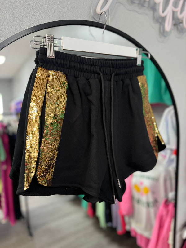 Black and Gold Sequin Shorts