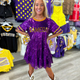 Purple and Gold Sequin Gameday Dress | FINAL SALE