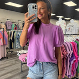 Ribbed Bubble Sleeve Top Lavender