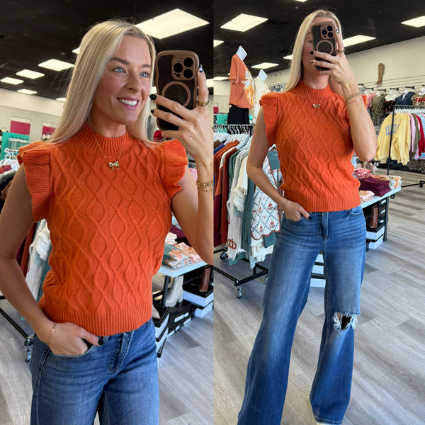Orange Short Sleeve Knit Sweater