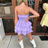It's My Time Strapless Tired Mini Dress Romper Lavender