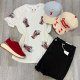 Cajun Cutie White Crawfish Sequin Tee