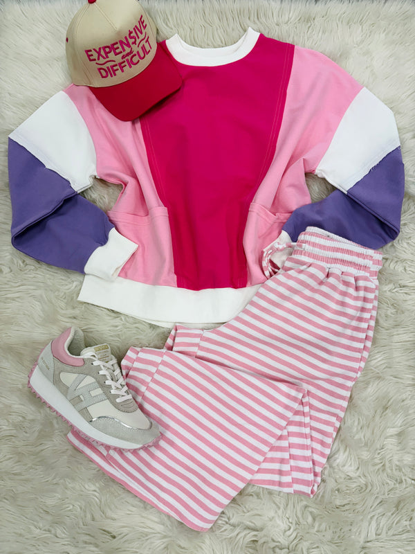 Valentine Pink Color Block Sweatshirt