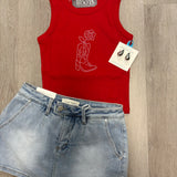 Boot and Rose Red Tank