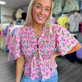 Sweet Meadow Floral Top | Pink
