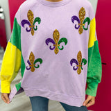 Sequin Fleur De Lis Mardi Gras Sweatshirt Top