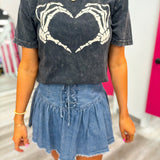 Denim Mini Skort W/ Front Lace Up Detail