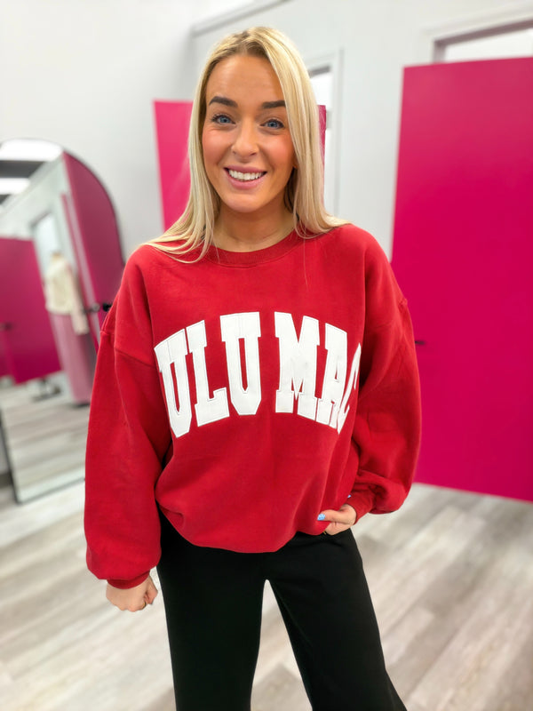 Cardinal Red and White Lulu Mac Embroidery Sweatshirt