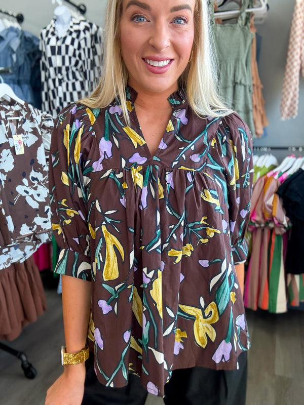 Brown Floral Top