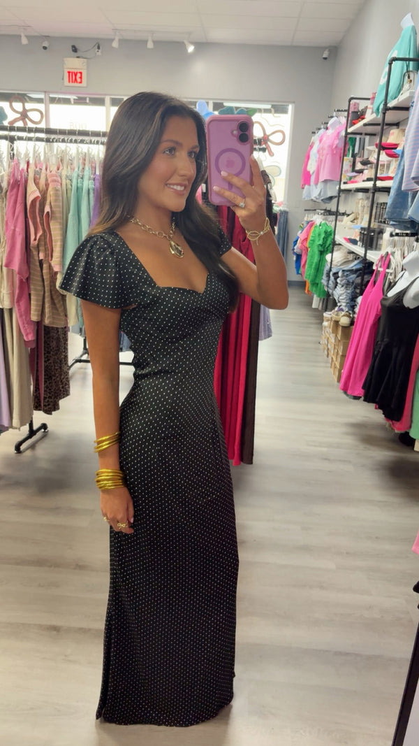Satin Polka Dot Maxi Dress
