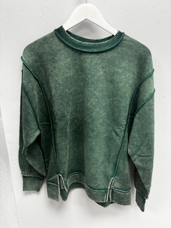 BLACK FRIDAY | Acid Wash F/terry Exposed-seam Sweatshirt TW-5249A