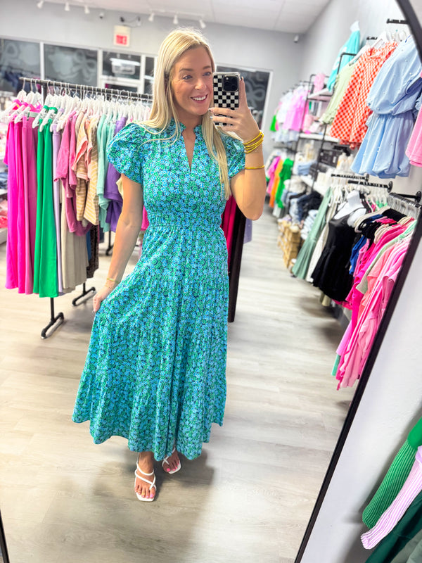 Meadow Mist Blue Green Floral Maxi Dress