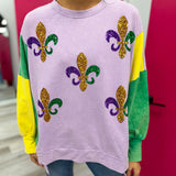 Sequin Fleur De Lis Mardi Gras Sweatshirt Top