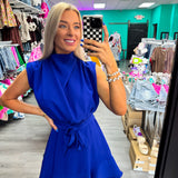 Blue Cowl Neck Sleeveless Mini Dressd