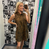 Tiger Print Button Down Shirt Dress With Pockets