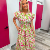 Tulip Fields Smocked Midi Dress | Pink