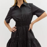 Black Smocked Waist Dress