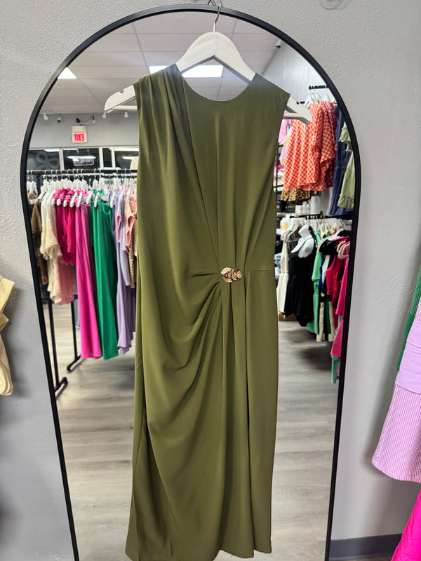 Olive Dress with Gold Detail