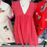 Coral Cotton Eyelet Pocketed Dress