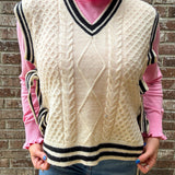 Cream and Black Bow Tie Sweater